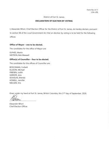 Signed declaration of election by voting